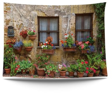 Ulticool – Durchschauen Fenster Pflanzen Blumen Natur - Wandteppich Poster - 200x150 cm - Gartenposter - Wandteppich groß – Dekoration Zubehörteil für Garten und Wohnzimmer