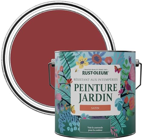 Rust-Oleum 2.5L Waterproof Garden Paint, Empire Red, Satin Finish - Mould-Resistant, Exterior, Up to 12 sqm/L Coverage, Infinitely Recyclable Tin, Made in UK