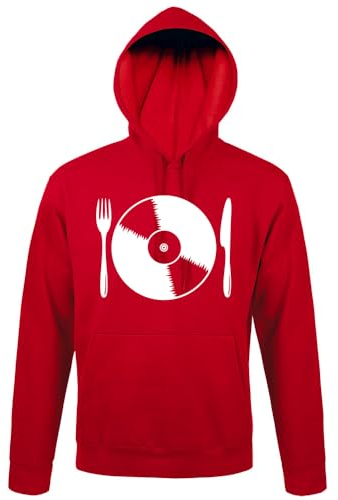 shirt84 Disco in vinile con posate da uomo con cappuccio, Colore: rosso, XXL