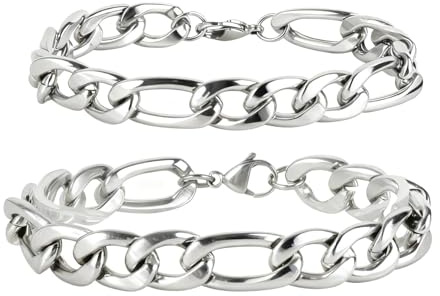 MILAKOO Edelstahl Armband für Männer Länge 20cm silber Liebhaber Armkette mit Geschenkebox (2 Stück)