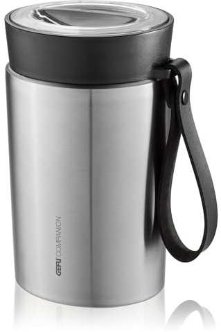 GEFU Thermo Lunchpot Companion 500 ml - Isolierter Essensbehälter Edelstahl | Warmhaltebehälter für Speisen - 160 ml Toppingfach im Deckel - Auslaufsicher mit Ventil & Trageschlaufe - BPA-frei