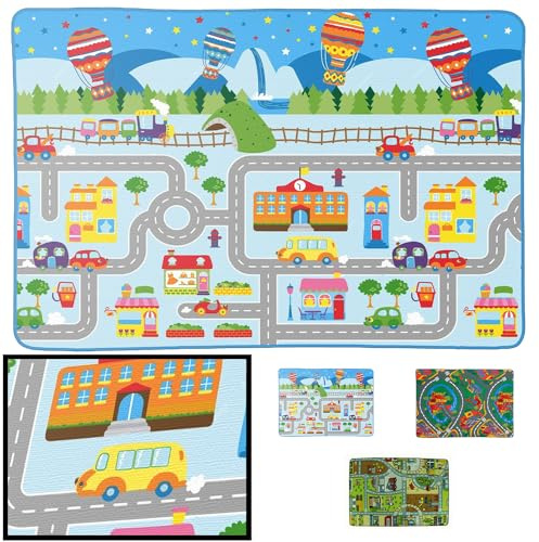 LUCA HOME - Alfombra Infantil Carretera, Juegos, Ciudad, alcolchada - Alfombra Infantil Plegable - Alfombra Juegos Circuito Coches con Base Antideslizante - Alfombra Carretera Coches 133 x 160cm