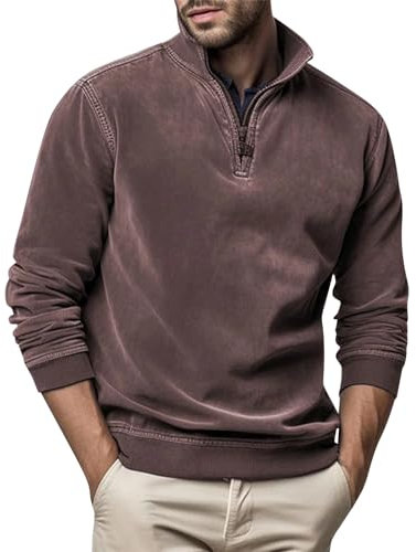 Pullover Herren Lange Ärmel Sweatshirts Rollkragen Mit Reißverschluss Pulli Hoodie Fall and Winter Tops Tshirt Wärme Hemd Langarm Langarmshirt Retro Sweater Freizeit Oberteils Sweatjacke (Kaffee,M)