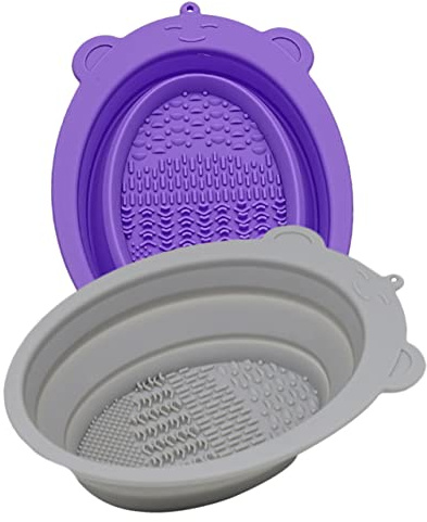 Didiseaon 2pcs Makeup Brush Cleaning Bowl Silicone Brush Scrubber Pad for Makeup Tools Cleansing Washing and Bathroom Use Random Color