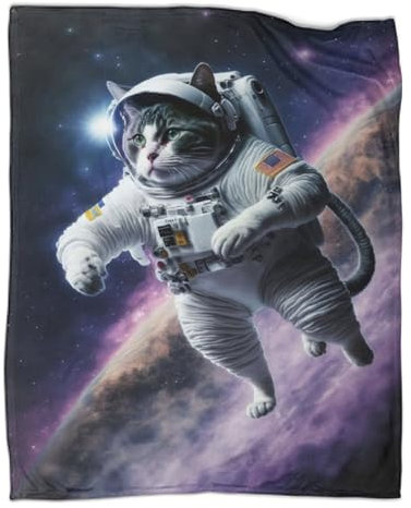 Outdoor-Spieldecken im Frühling, Weltraum, Katze, Plüsch-Überwurf, ultraweiches Flanell-Fleece, Bedruckt, warm haltende Decken, 150 x 200 cm