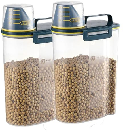 BSTMOME 2 Packs Food Storage Box with Measuring Cup,Cereal Dry Food Storage Tank,Kitchen Storage Box Pour Spout,Cereal Container Set,Used for Dry Food,Grains and Flour 2KG (Green)
