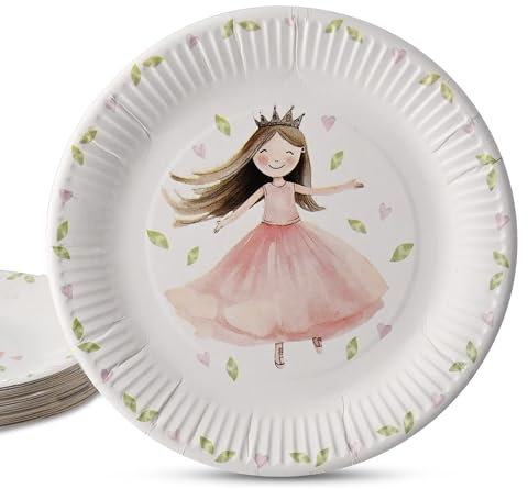 ECOFIESTA 24x Pappteller rosa für Kindergeburtstage 23 cm Prinzessin - Partygeschirr plastikfrei - Einweggeschirr, Partygeschirr Kindergeburtstag