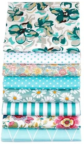 CraftsFabrics Bue Baumwollstoff mit Blumenmuster, Schmetterlinge, gestreift, 50 x 40 cm breit, Patchwork, Kleidung, DIY, Quilten, Nähkissen, Patchworkstoff, 8 Stück