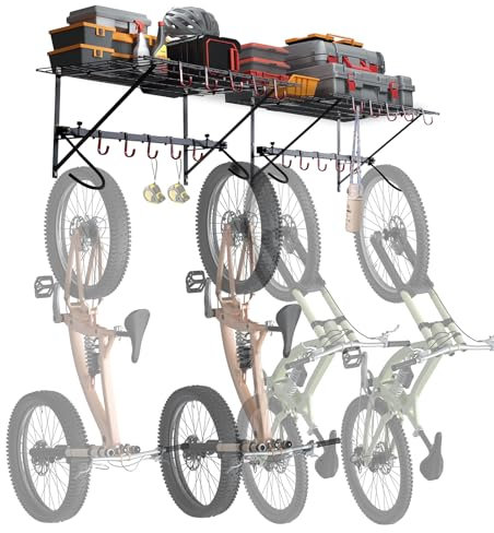 VEVOR Estante de Almacenamiento para Bicicletas, 4 Estantes para Bicicletas, Soporta hasta 226,8 kg, 1600 mm, Colgador de Pared para Almacenamiento de Bicicletas con 2 Estantes para Hogar, Garaje