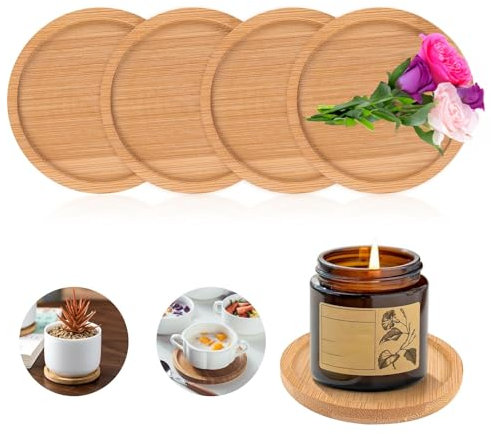 DHWEKU 4 Pezzi Portacandele in Legno - Sottobicchieri Rotondi per Candele, Piatto e Candeliere - Decorazioni e Sottobicchieri