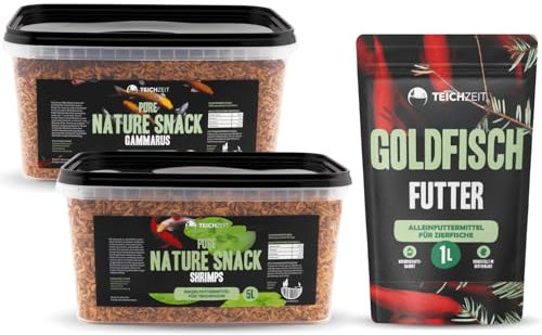 Set regalo per gli appassionati di pesci rossi, pacchetto di mangime per pesci da stagno, 1 mangime per pesci rossi, 1 snack Pure Nature Gammarus e 1 shrimp Pure Nature
