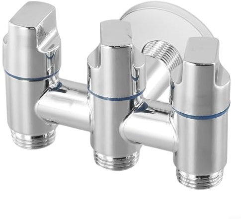 EpheyFIF Valvola angolare a 3 vie di iniezione dell'acqua, valvola di deviazione dell'acqua a 1 ingresso e tre uscite, adatta per lavatrice, lavastoviglie, doccia (argento)