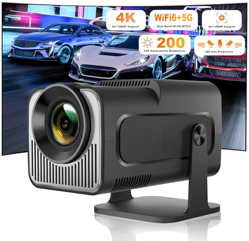 Ear&Ear Mini proiettore, proiettore portatile HY320, supporto 4K 1080P con Dual-Band WIFI6 5G Wireless 5.0 Bluetooth Android 11, rotazione a 180°, correzione trapezoidale automatica, video proiettore