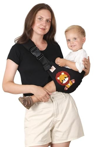 Tragetuch Baby, Kleinkind Trage, Babytrage tuch, Baby-Hüfttrage, 9 Monate bis 48 Monate, Baumwolle, Weiche Babytrage, Umarhea Tragetuch Schwarz Löwe
