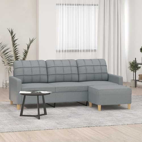 CINDERFUL 3-Sitzer-Sofa mit Hocker Hellgrau 180 cm Stoff,Elegantes 3SitzerSofa in Hellgrau mit Fußhocker für höchsten Sitzkomfort im Wohnzimmer Möbel, Wohnzimmer