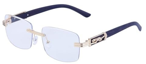 VFDHN Rechteckige randlose Sonnenbrille für Herren und Damen, rahmenlos, Vintage-Optik, Leopardenmuster, Brillengestell, C3GoldWhite, Einheitsgröße