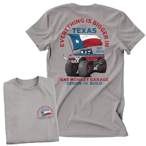 Gas Monkey Garage Offizielles Lizenzprodukt Everything is Bigger In Texas Herren-T-Shirt (Sturmgrau), X-Large