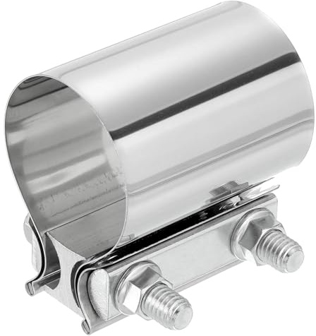 Sourcing Map 2.2 Inch Exhaust Clamp - 304 Stainless Steel Butt Joint Band Sleeve Coupler for Exhaust Pipes Mufflers, Universal Widening Pipe Repair, Silver