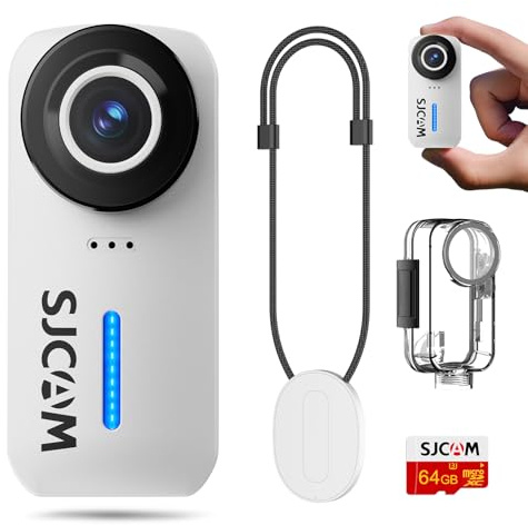 SJCAM C110 Plus Magnetic Mini Body Camera,4K 170° Fov|64GB Card Bodycam with Audio & Video Recording, 6-axis Stabilisation,8x Zoom,30M Waterproof Pocket Action Cam Vlogging Camera,f/1.8 POV Cam,White