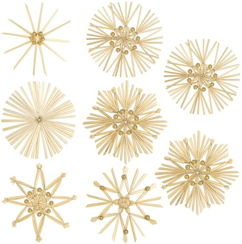 18 Stück Christbaumschmuck Strohsterne mit Perlen Anhänger,Strohsterne Klein Ø10 cm Gold Weihnachtsbaumschmuck Stroh Sterne Weihnachtsbaum Christbaumschmuck Natürlicher Anhänger Weihnachten