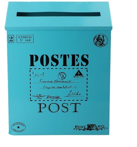 TDCuizent Buzón de metal vintage para montaje en pared, buzón de hierro con diseño rústico europeo para decoración del hogar, accesorio de buzón montado en la pared al aire libre, 29 x 22 x 6 cm (azul