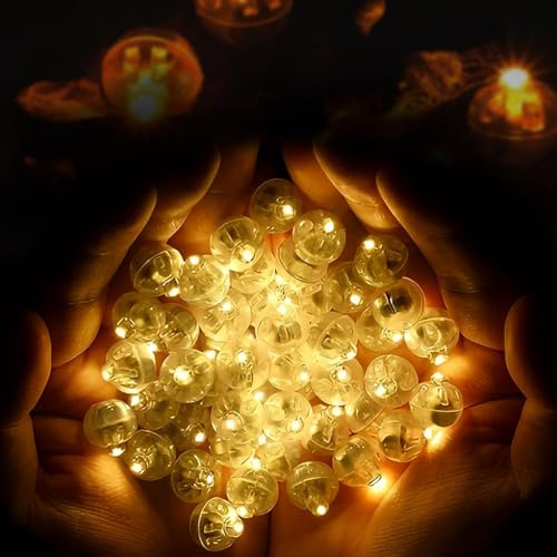 Amztour 100 Pezzi Mini LED Palloncini Luci Mini Led Lanterne di Carta Rotondo Lampada a Palloncino per Matrimonio Compleanno Halloween Festa di Natale Capodanno Decorazione (Giallo)