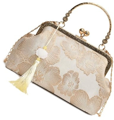 Elegante bolso de noche chino inspirado en Cheongsam con cadena cruzada para boda, fiesta, mujer, bolso tradicional Qipao, White, One Size