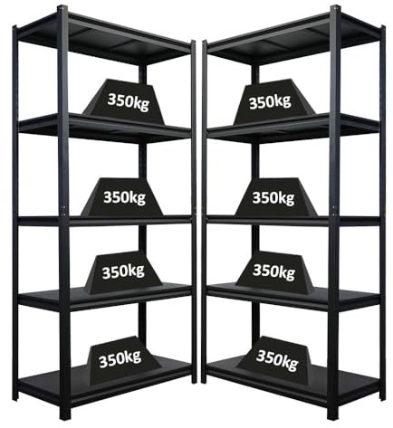 PROREGAL Mega Deal 2X Schwerlastregal Thorin HxBxT 180x90x40cm Fachlast 350 kg Schwarz, Stahl, Metallregal, Vorratsregal Schimmelfrei, Kellerregal Metallböden, Steckregal, Garagenregal, Lagerregal
