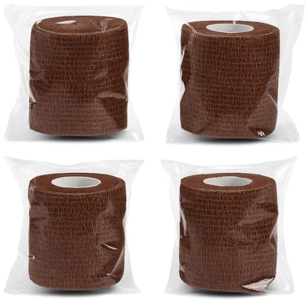 Selbsthaftende Bandage 4er Set – 5 cm x 4,5 m – Elastische Fixierbinde, atmungsaktiv & reißfest – Ideal für Sport, Tattoo, Haustiere & Erste Hilfe – 12 Farben erhältlich (Braun)