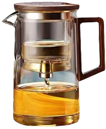 Théière avec infuseur - Théière pour la séparation de l'eau de 500 ml, bouilloire avec filtre résistant à la chaleur, machine à thé ergonomique avec une seule main, théière avec poignée en bois