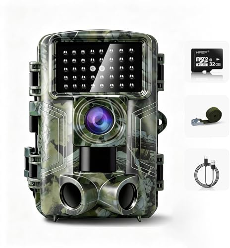 HAZA Caméra de Chasse,2,7K Caméra Chasse 58MP Vision Nocturne détecteur de Mouvement,No Glow Invisible Moniteur d'observation avec Carte SD 32 Go,Temps de Déclenchement 0,1 s (Vert)