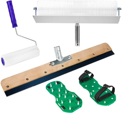 Keleef Spiked Roller Self Levelling, Epoxy Self Levelling Tools with Spiked Shoes, Spike Roller, Scraper, Spiked Roller for Self Levelling Floor Ideal for Eliminating Bubbles in Concrete & Epoxy