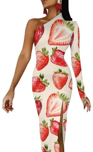 Vestido de cóctel con hombros descubiertos para mujer, vestido largo de media manga con abertura, vestido de cóctel, Estilo:, M