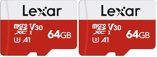 Lexar 64GB Micro SD Card E Series, microSDXC UHS-I Flash Memory Card with Adapter - Up to 100MB/s, A1, U3, Class10, V30, High Speed TF Card (Pack of 2)