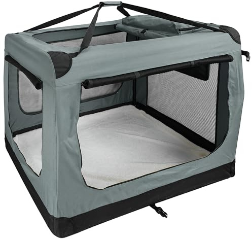 Faltbare Hundebox Transporttasche Transportbox Auto Hunde Box Petigi | XXXXL- 122 x 80 x 82 cm, Dunkelgrau, Katze, Kaninchen, Riesig, Transport, Tasche