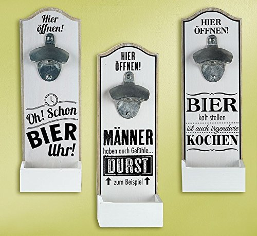 GILDE Wand - Bierflaschenöffner mit witzigem Spruch MDF 30x10cm Geschenk Dekoration (Männer haben auch Gefühle.)