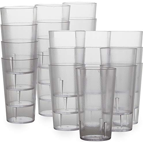 Restaurant Grade, BPA-Free 12oz Clear Plastic Cups 24pk. Super Durable, Break Resistant Drinking Glasses for Cafe, Party, Catering. Reusable, Stackable Tumblers with Textured Grip Design