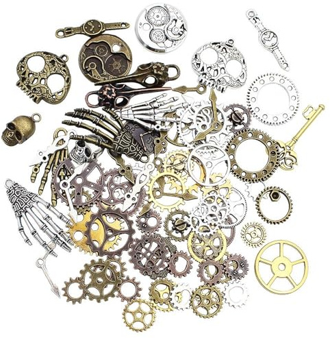 DXLing 76 Stück Steampunk Vintage Anhänger: Skelett Schlüssel, Schädel, Zahnrad Charms in Antik Metall