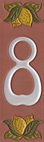 Numéro de maison italien en verre émaillé et terre cuite peinte à la main Motif citron 15 x 5 cm