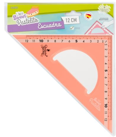 Kunststoff-Lineal, Geodreieck, 9 bis 30 cm, Pastellfarben, mit Kunststoffetui, für Schule oder Universität, 12 cm, Orange