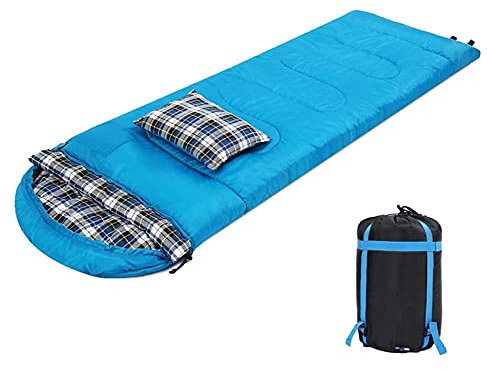 GQYYS Warmer Deckenschlafsack, Besonders Weich Und Angenehm Durch Baumwoll-Flanell Im Innenbezug, Mit Kissen, Kompressionsbeutel, Premium Schlafsack ​FüR Camping, Outdoor, Festival-1.5kg_Blau Super