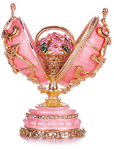 danila-souvenirs Glamorous Style Spring Flowers Easter Egg with Basket of Flowers 8,5 cm pink