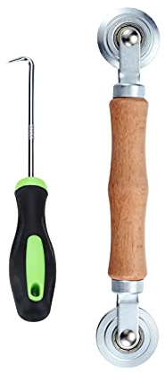 Lpraer Avvolgitore retrattile per finestra spline Roller, strisce di gomma, gancio a doppia ruota, con manico in legno per finestre, guarnizione per porta come zanzariera, accessorio per listelli