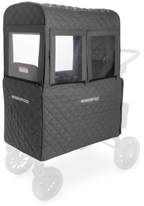WonderFold Winterschutzverdeck Kinderwagenabdeckung für den Winter aus atmungsaktivem Stoff mit Baumwollfüllung für Wärme mit Haken und Fensteröffnungen mit Reißverschlüssen (W2 Elite/Luxe)