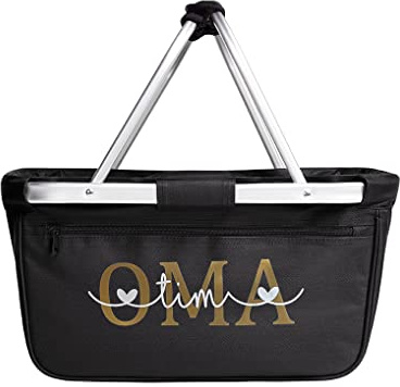 Geschenk Oma Geburtstag | Einkaufskorb personalisiert mit Name I MAMA Geschenk Einkaufskorb mit Namen Geburtstag Geburt Baby Muttertag (schwarz)