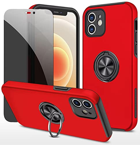 Dechyi Anti-Spähen hülle für iPhone 12 Mini Rot Handyhülle mit Sichtschutz aus gehärtetem Glas Displayschutzfolie mit Ringhalterung stoßfest, Kratzfest PC-Silikon strapazierfähig Schutzhülle