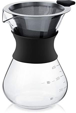 Natudeco Kaffeekanne Glaskaffeemaschine Pour Over Kaffeebereiter mit permanentfilter Manueller Tropfer Glas Filterkanne mit Skala Gießen Sie über Kaffeemaschine 400ml for Home Office