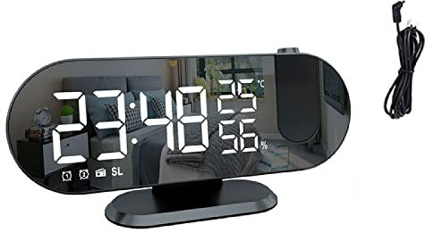 LED Digital Smart Alarm Clock FM Radio 180° Tid Projektor Snooze Funktion Väckarklocka Desktop USB Wake Up Elektronisk Klocka,vit