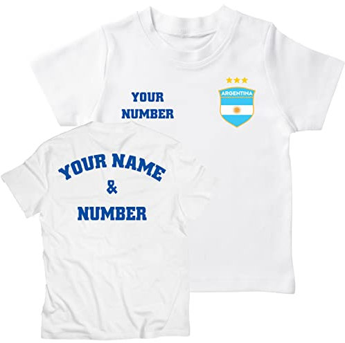 lepni.me Enfant Maillot de Foot Argentine Coupe du Monde 2022 Champions Votre Nom et Numéro Argentin Football T-Shirt Personnalisé Insigne de Drapeau (7-8 Ans Blanc Multicolore)