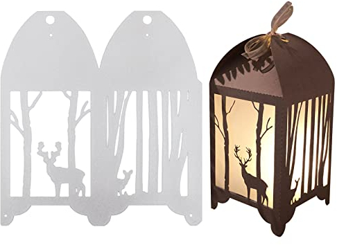 Matrice de Découpe Lanterne de Noël 3D Cutting Dies pour Scrapbooking Renne Forêt Pochoir Outil Découpage Gaufrage Décoration Pour Lanterne de Noël Fête Anniversaire Cadeau